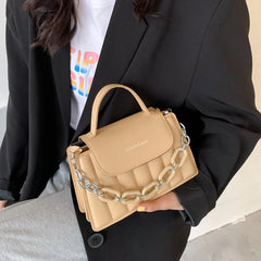 Plaid Women Shoulder Bag PU Leather Crossbody Bag Thick Chain Handle Bags