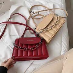 Plaid Women Shoulder Bag PU Leather Crossbody Bag Thick Chain Handle Bags