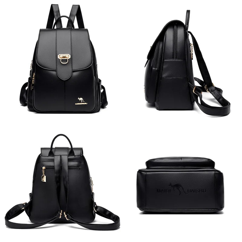 Soft Leather Backpack for Teenage Girls Large Capacity Ladies Bagpack