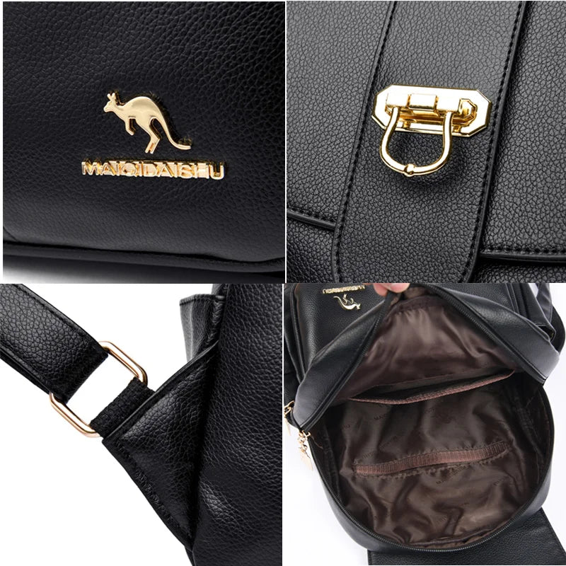 Soft Leather Backpack for Teenage Girls Large Capacity Ladies Bagpack