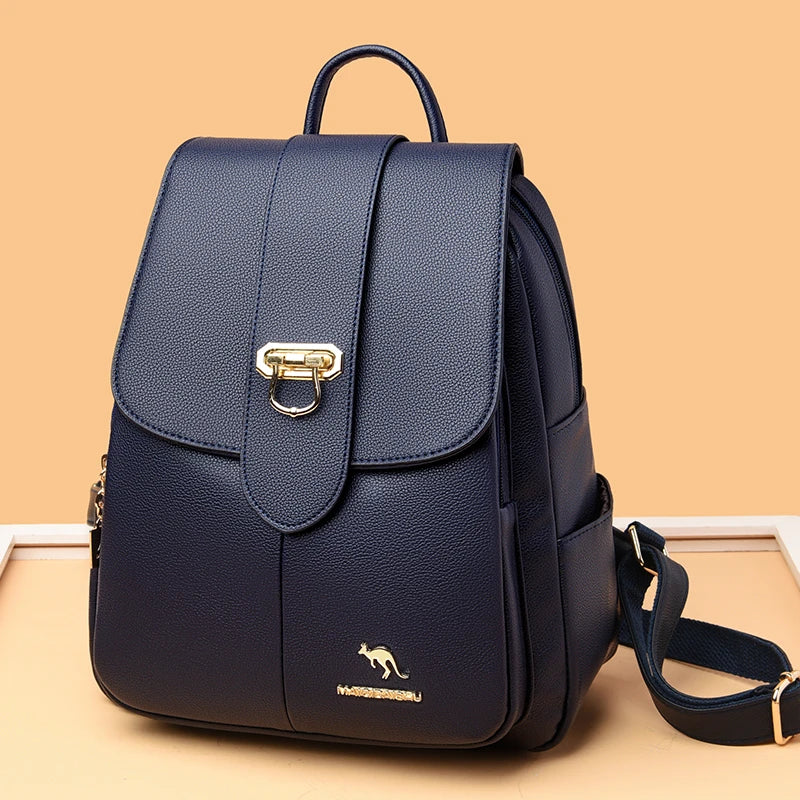 Soft Leather Backpack for Teenage Girls Large Capacity Ladies Bagpack