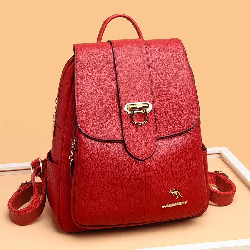 Soft Leather Backpack for Teenage Girls Large Capacity Ladies Bagpack