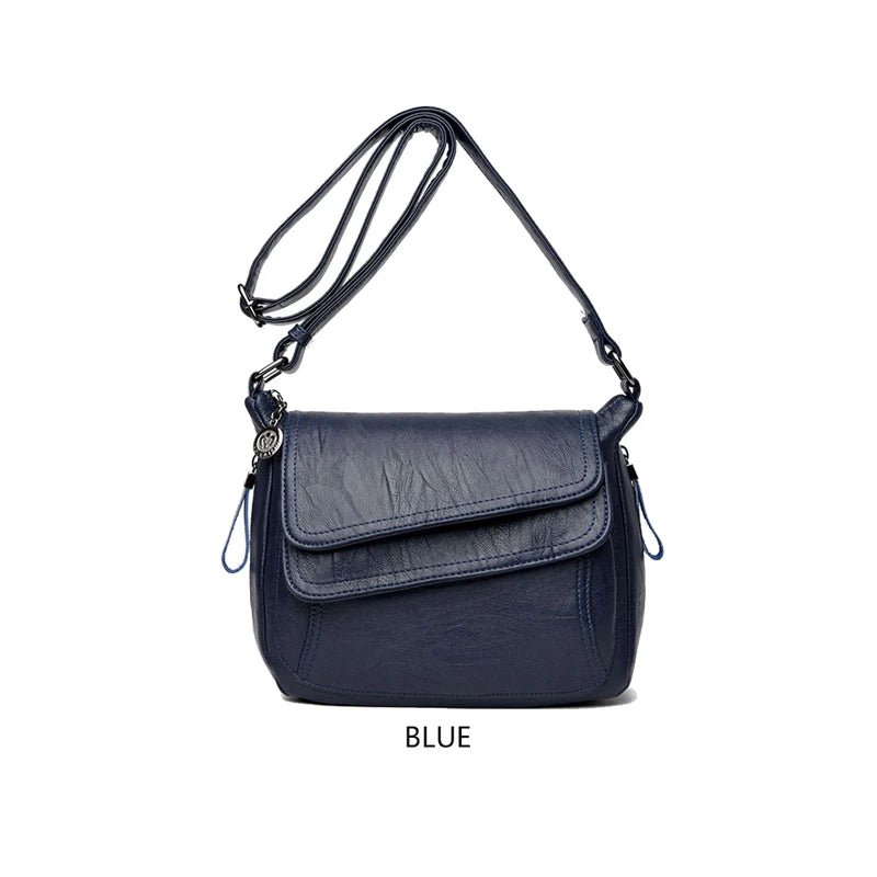 Soft Leather Women Handbags Pure Messenger Bag Double Flap Shoulder Crossb