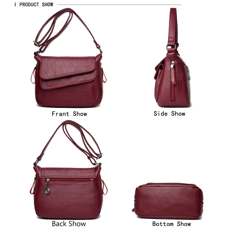 Soft Leather Women Handbags Pure Messenger Bag Double Flap Shoulder Crossb