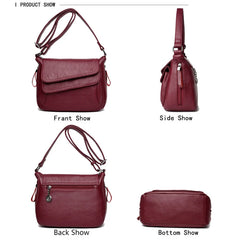 Soft Leather Women Handbags Pure Messenger Bag Double Flap Shoulder Crossb