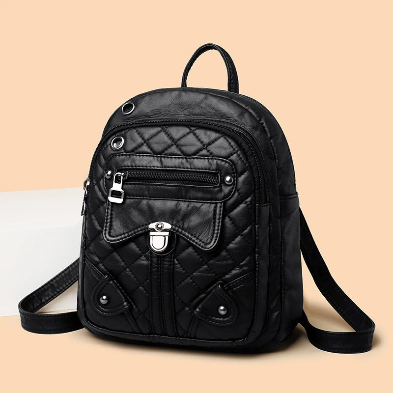 Soft Leather Women's Backpack High PU Leather School Bags For Girl