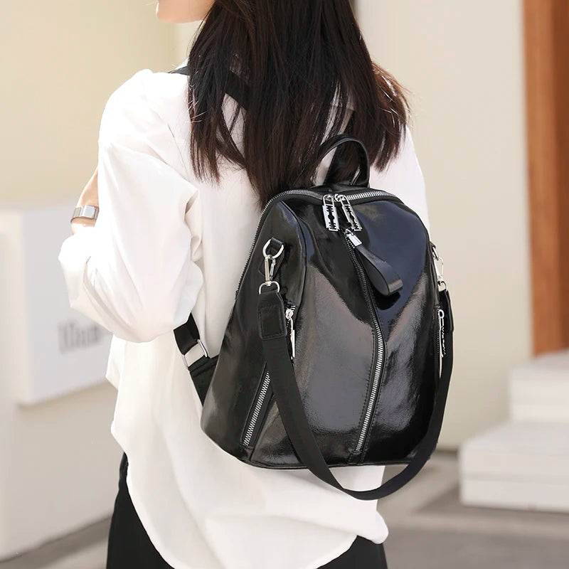 Soft PU Leather Women Backpack Casual Women Travel Backpack