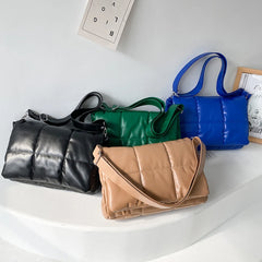 Quilted Nylon Shoulder Bag for Women with Fluffy Weave - Space Pad Design