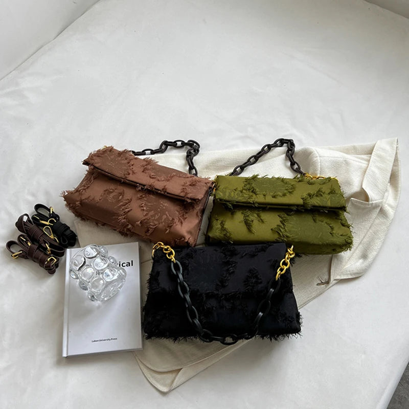 Canvas Tassel Shoulder Bag for Women Chain Crossbody Handbag and Purse