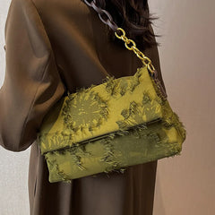 Canvas Tassel Shoulder Bag for Women Chain Crossbody Handbag and Purse