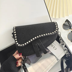 Bright Diamond Saddle Bag Handbag Women Underarm Crossbody Tote