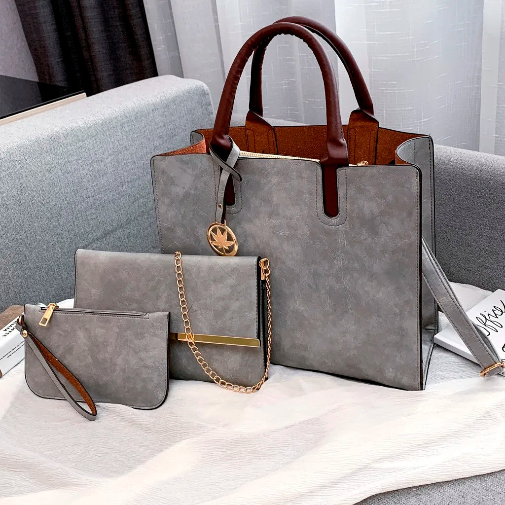 3-Piece Women's Leather Shoulder Bags Set