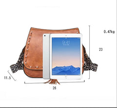 Women Bag PU Leather Tassel Crossbody Bag with Leopard Strap