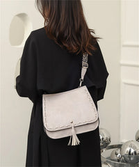 Women Bag PU Leather Tassel Crossbody Bag with Leopard Strap