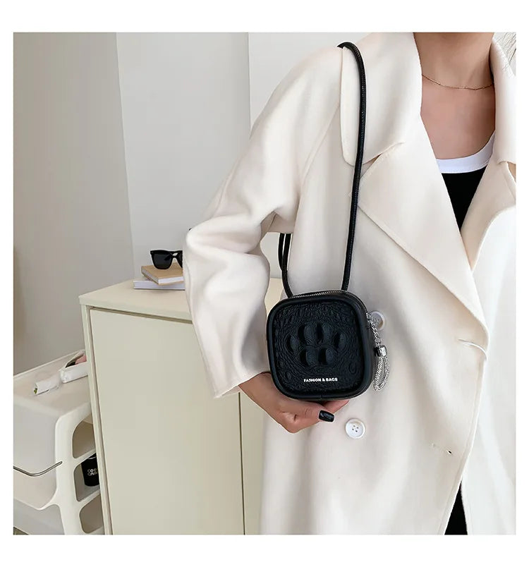 Women PU Leather Crossbody Bag Tassel Square Mini Messenger Bag