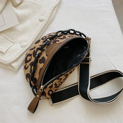 Leopard Print Fanny Pack for Women, Crossbody Chest Bag, Half Moon Waist Pack