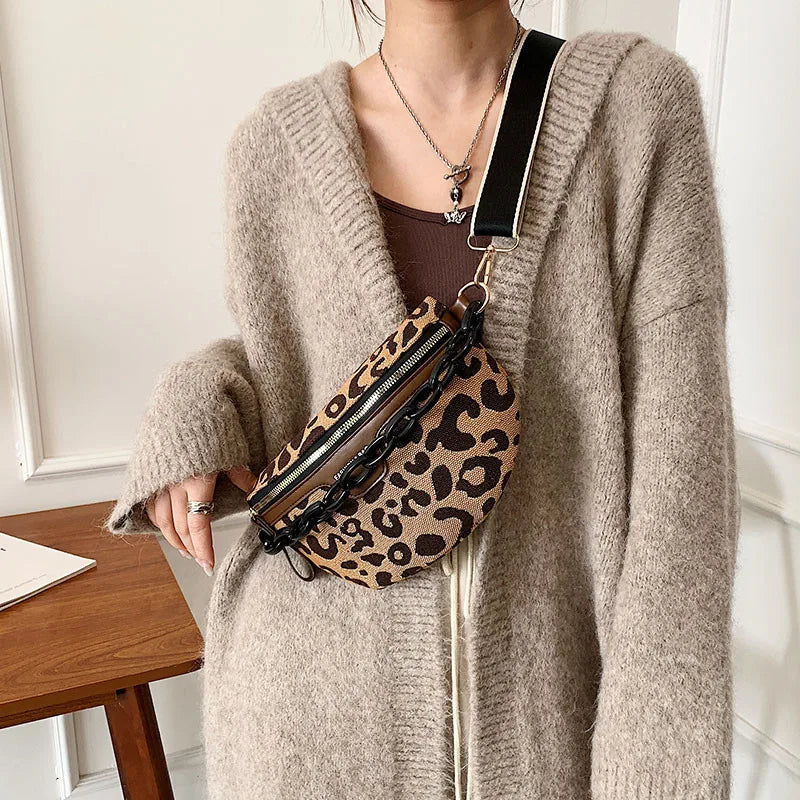 Leopard Print Fanny Pack for Women, Crossbody Chest Bag, Half Moon Waist Pack