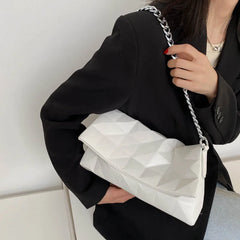 Geometric Shoulder Bag Metal Chain Crossbody Soft Leather Messenger