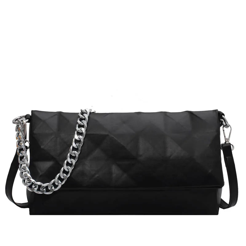 Geometric Shoulder Bag Metal Chain Crossbody Soft Leather Messenger
