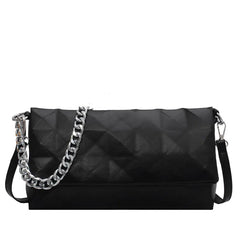 Geometric Shoulder Bag Metal Chain Crossbody Soft Leather Messenger