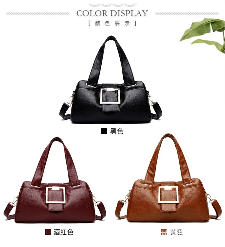 Women PU Leather Handbags Large Capacity Tote Shoulder Bag