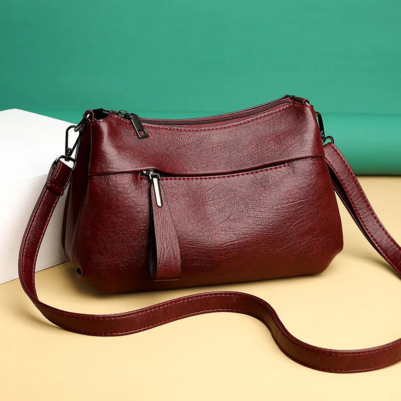 Women Shoulder Bag Soft PU Leather Messenger Bag Crossbody Bag Large Capacity Ha