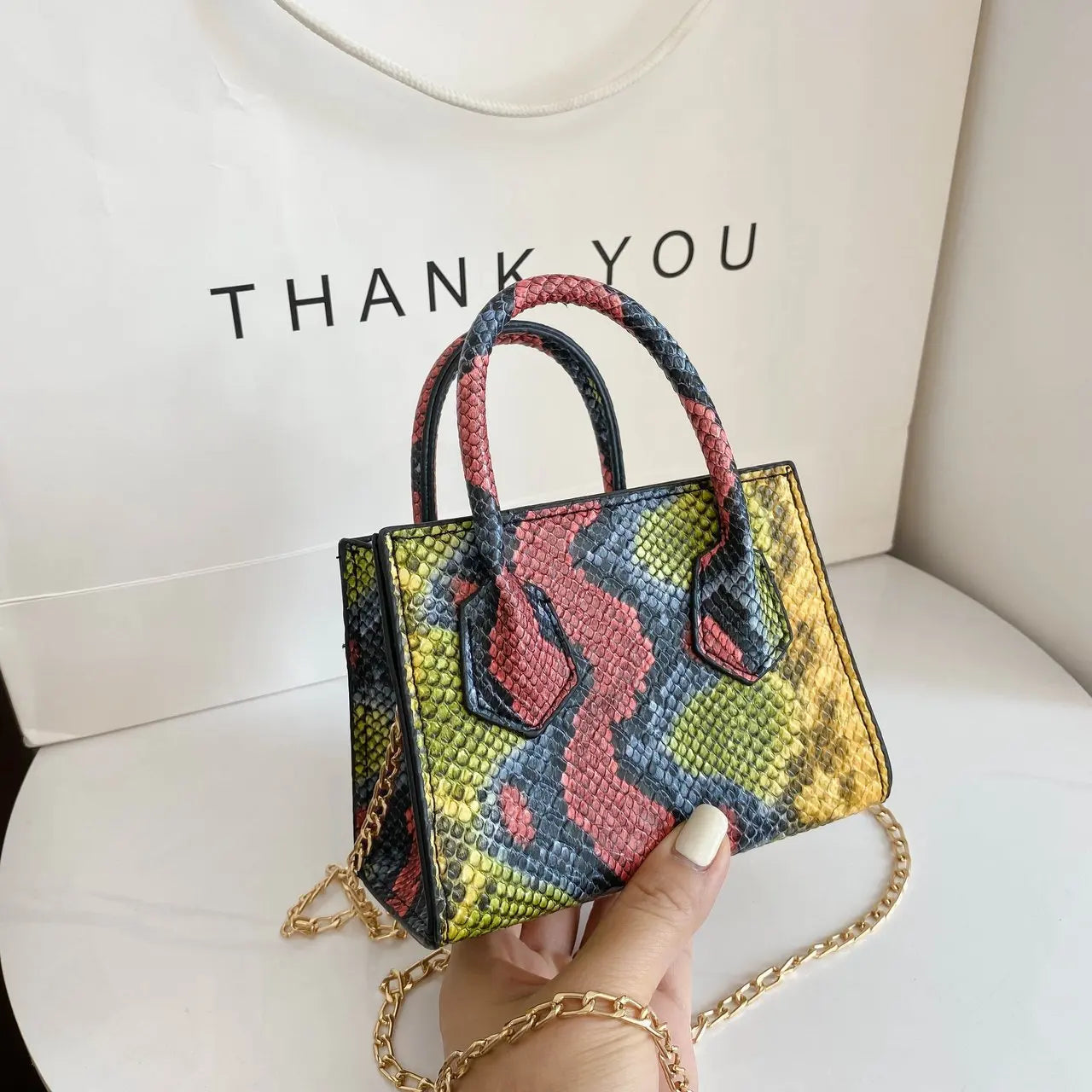 Snake Print Shoulder Bag Crossbody Handle Chain Bag Vintage Wild