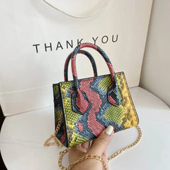 Snake Print Shoulder Bag Crossbody Handle Chain Bag Vintage Wild