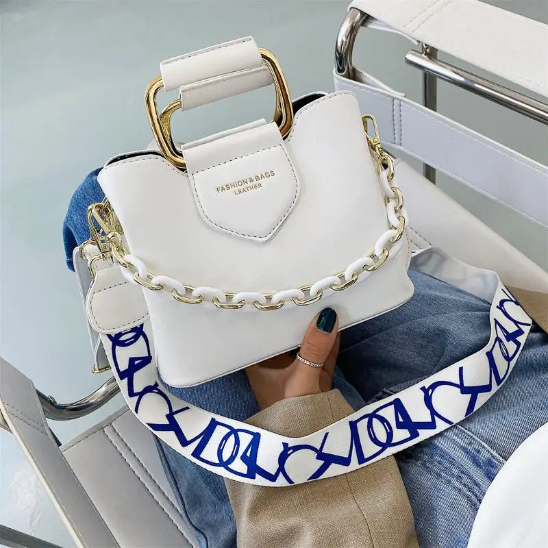 Women's Bucket Bag with Thick Chain Shoulder Strap