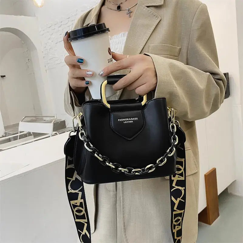 Women's Bucket Bag with Thick Chain Shoulder Strap