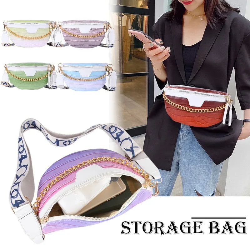 Women's Leather Chest Bag Chain Shoulder Crossbody Handbag