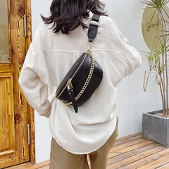 Women's Leather Chest Bag Chain Shoulder Crossbody Handbag