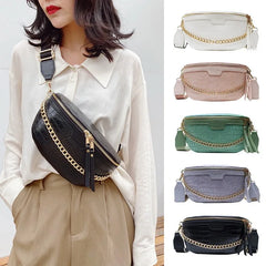 Women's Leather Chest Bag Chain Shoulder Crossbody Handbag