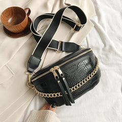 Women's Leather Chest Bag Chain Shoulder Crossbody Handbag