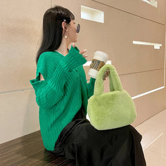 Faux Fur Handbag Soft Plush Shoulder Bag Purse Tote Bags