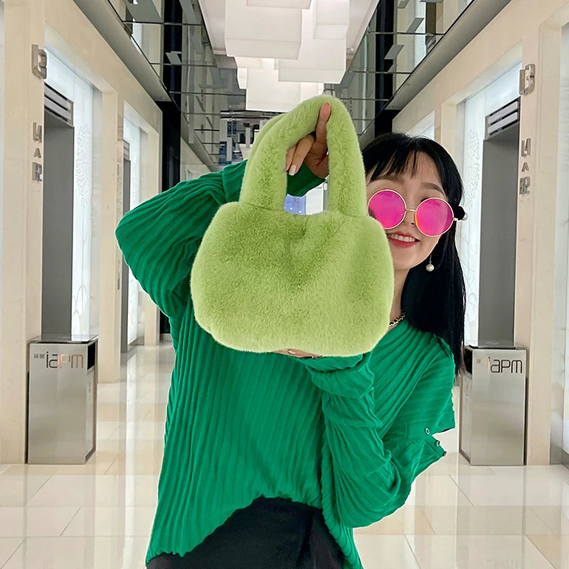 Faux Fur Handbag Soft Plush Shoulder Bag Purse Tote Bags