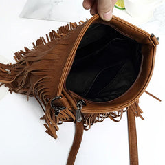 Fashionable Tassel Women's Bag PU Material Shoulder Bag Retro Style