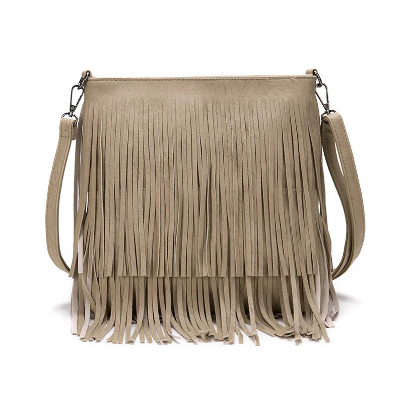 Fashionable Tassel Women's Bag PU Material Shoulder Bag Retro Style