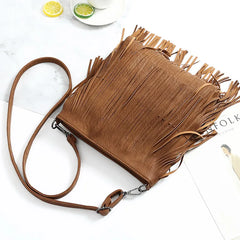 Fashionable Tassel Women's Bag PU Material Shoulder Bag Retro Style