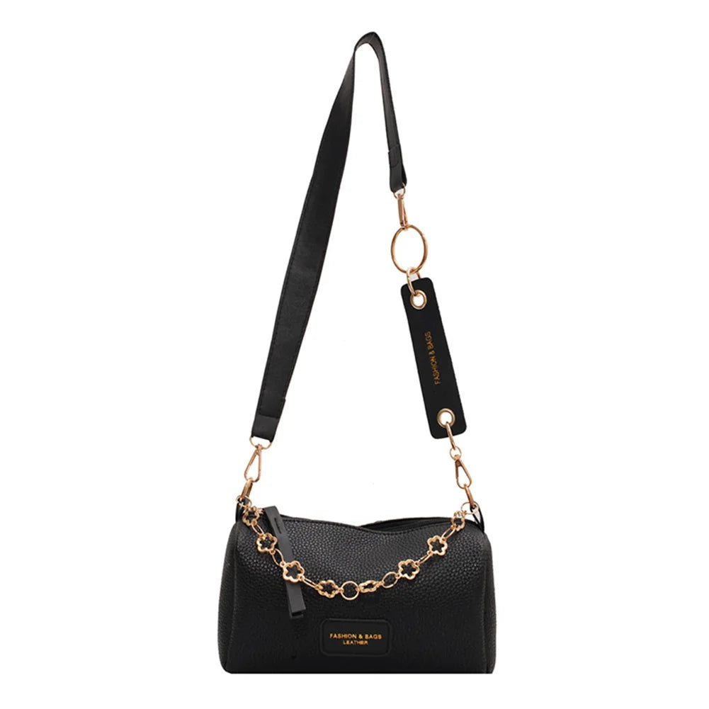 Lychee Shoulder Bag for Women PU Leather Solid Small Handbag