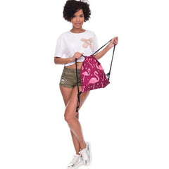 Red Flamingo 3D Print Drawstring Backpack for Women
