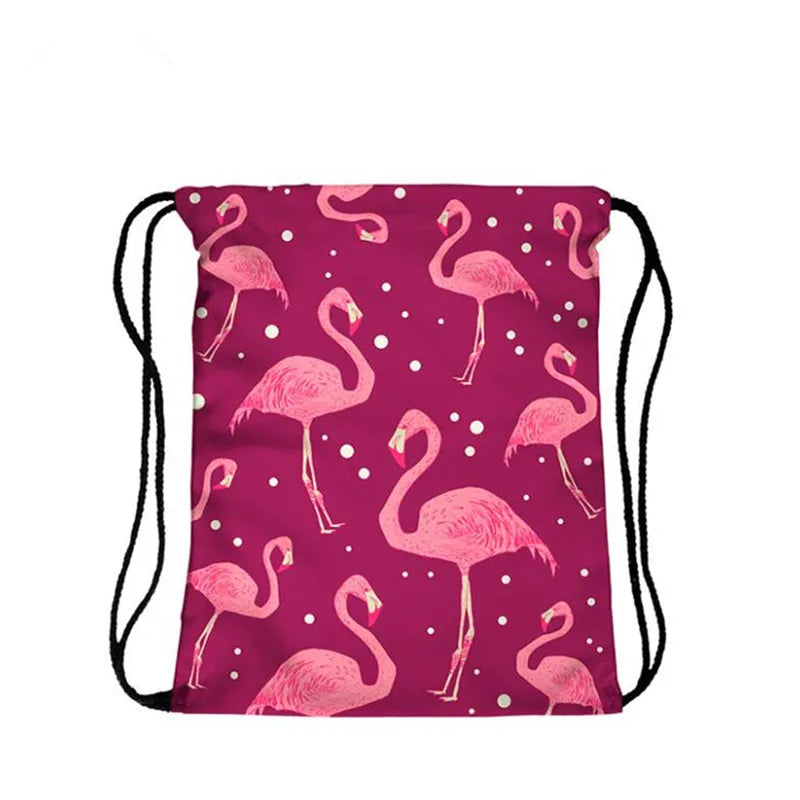 Red Flamingo 3D Print Drawstring Backpack for Women