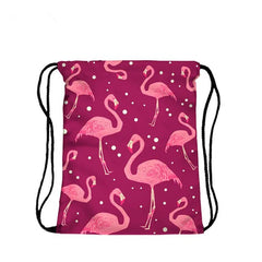 Red Flamingo 3D Print Drawstring Backpack for Women