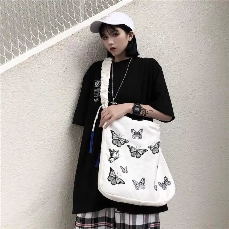 MBTI Butterfly Print Canvas Tote Bag for Girls