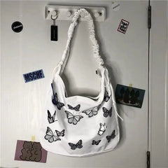 MBTI Butterfly Print Canvas Tote Bag for Girls