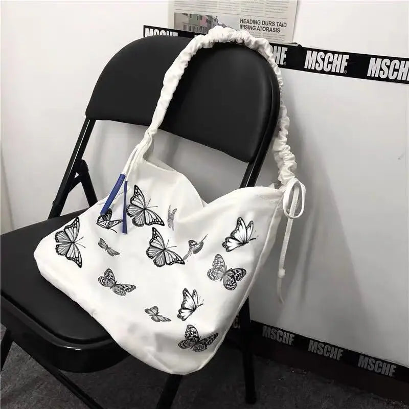 MBTI Butterfly Print Canvas Tote Bag for Girls