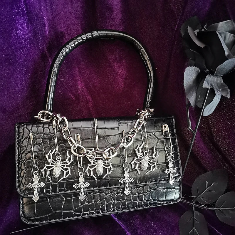 MBTI Halloween Gothic Shoulder Bag Women Metal Punk Rock Small Handbag