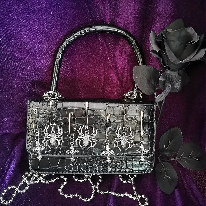 MBTI Halloween Gothic Shoulder Bag Women Metal Punk Rock Small Handbag