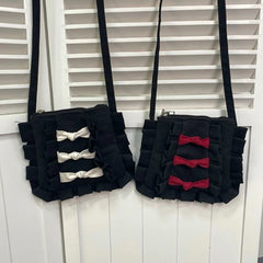 Sweet Girl Canvas Shoulder Bag with Bow Japanese Style