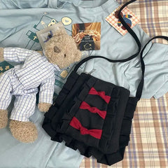 Sweet Girl Canvas Shoulder Bag with Bow Japanese Style